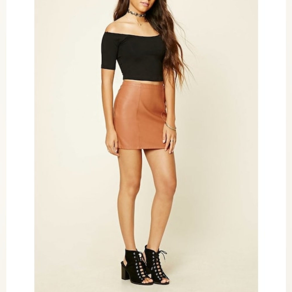 FOREVER 21 GIRLS Brown Vegan Leather Mini Skirt Size‎ 13/14